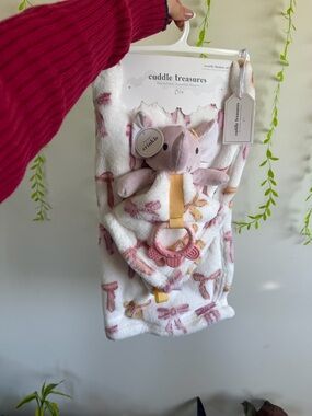 Cuddle Treasures Plush Security Blanket with Pink Elephant and bows